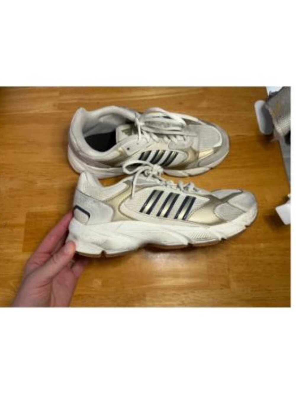 adidas Cloudfoam Women's Low Top Lace Up Athletic Sneakers Cream/Gold Size 6.5